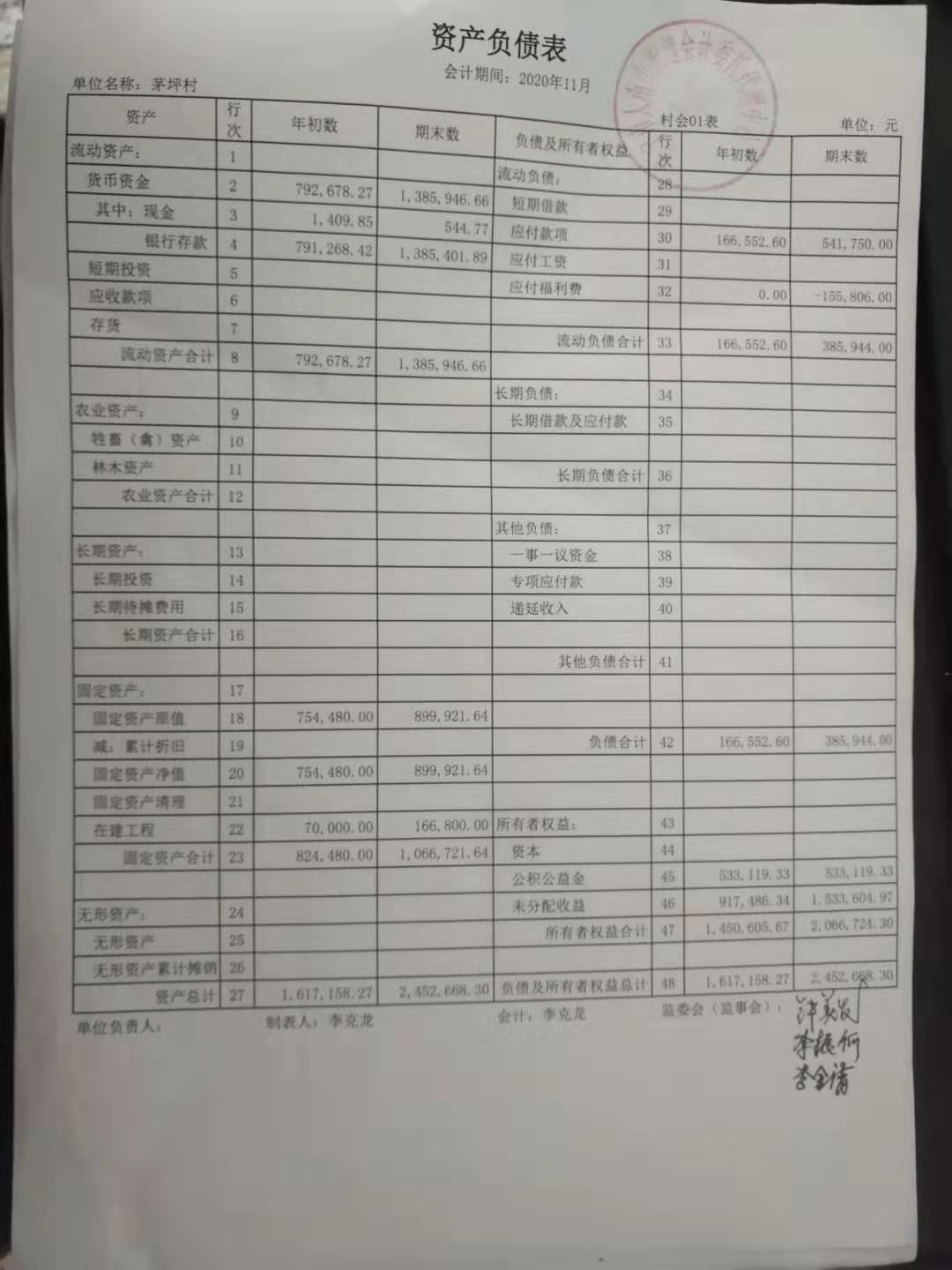 2020年11月份理财结果公布表及银行流水明细资产表科目余额表